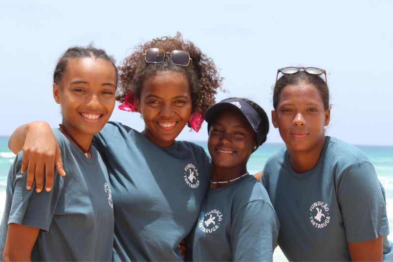 Group of young females taking part in sea turtle conservation on Cabo Verde